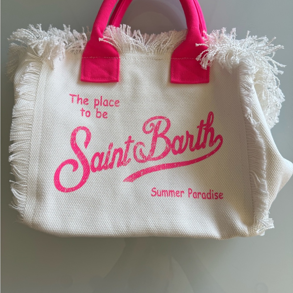 MC2 Saint Barth Cotton/Canvas Vanity Rug Bag in White/Hot Pink NWOT - Picture 2 of 3